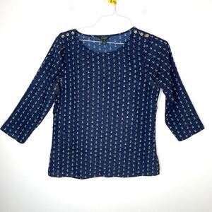 J. Crew top shirt blouse women's small blue navy white anchors ocean nautiical